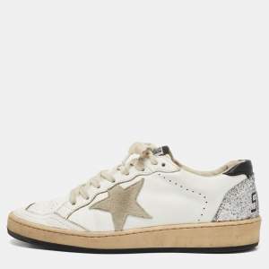 Golden Goose White/Grey Leather and Suede Ballstar Low Top Sneakers Size 38