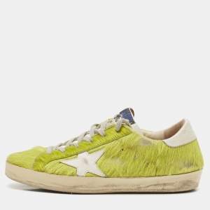 Golden Goose Green/White Calf Hair and Leather Super Star Sneakers Size 39