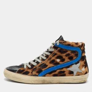 Golden Goose Multicolor Leather and Leopard Print Calf Hair High Top Sneakers Size 39