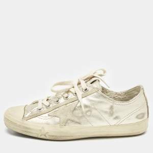 Golden Goose Gold Leather and Suede Super Star Sneakers Size 37