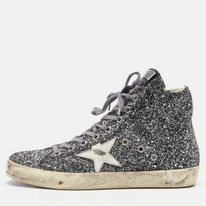 Golden Goose Silver/White Glitter and Leather High Top Francy Sneakers Size 40