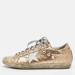 Golden Goose Metallic Gold Glitter PVC Superstar Low Top Sneakers Size 40