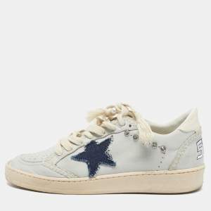 Golden Goose Blue Leather Embellished Ballstar Sneakers Size 38