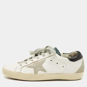Pre Owned Golden Goose White Leather and Suede Superstar Lace Up Sneakers Size 37
