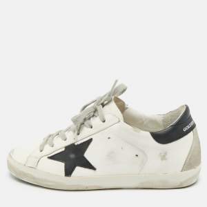 Pre Owned Golden Goose White Leather Hi Star Lace Up Sneakers Size 37