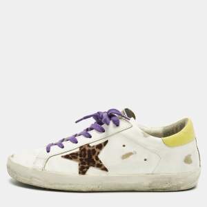 Pre Owned Golden Goose White Leather Super Star Lace Up Sneakers Size 39