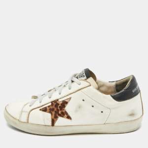 Pre Owned Golden Goose White Leather Superstar Lace Up Sneakers Size 37