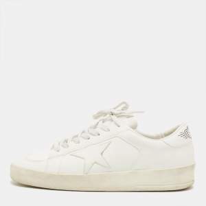 Pre Owned Golden Goose White Leather Stardan Lace Up Sneakers Size 40