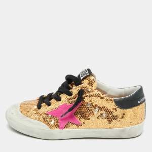 Pre Owned Golden Goose Gold Sequins Superstar Penstar Sneakers Size 34