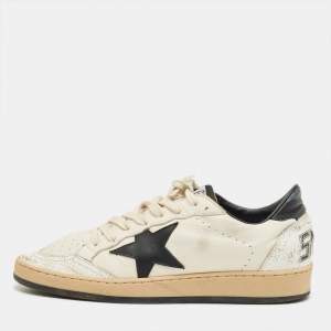 Pre Owned Golden Goose Off-White/Black Leather Ballstar Low Top Sneakers Size 39
