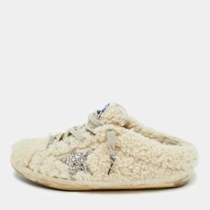 Pre Owned Golden Goose White Shearling Super Star Mules Sneakers Size 40