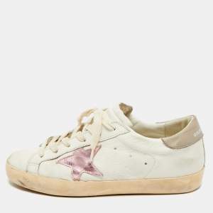 مملوكة مسبقًا Golden Goose Superstar Size 38 White Leather and Suede Lace Up Sneakers