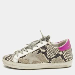 مملوكة مسبقًا Golden Goose Superstar Size 36 Grey Python Embossed Leather and Suede Lace Up Sneakers