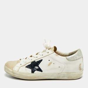 Pre Owned Golden Goose Superstar Size 39 White/Brown Leather and Nubuck Leather Lace Up Sneakers