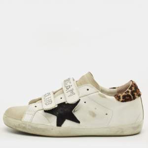 Pre Owned Golden Goose Old school Size 37 White/Grey Leather and Suede Low Top Sneakers