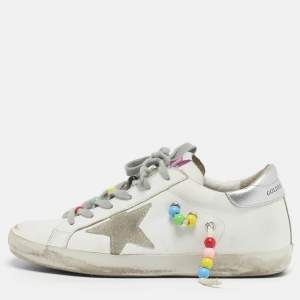 Pre Owned Golden Goose Super Star Size 37 White Leather Low Top Sneakers