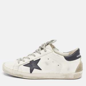 Pre Owned Golden Goose Superstar Size 39 White Leather and Suede Lace Up Sneakers