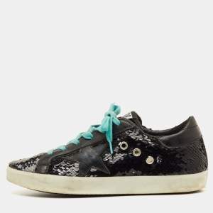 مملوكة مسبقًا Golden Goose Superstar Size 37 Black Sequins and Leather Low Top Sneakers