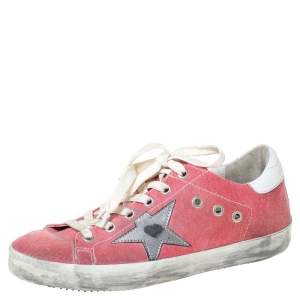 Golden Goose Pink Canvas and Leather Distressed Low Top Sneakers Size 37