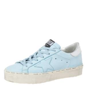 Pre Owned Golden Goose Light Blue/Silver Leather Hi Star Sneakers Size 38
