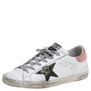 Pre Owned Golden Goose  Leather And Suede High Star White Sneakers Size 38