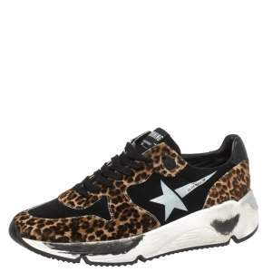 Pre Owned Golden Goose Black/Brown Leopard Print Calfhair and Neoprene Running Sneakers Size 40