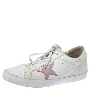 Pre Owned Golden Goose White Leather Superstar Lace Up Sneakers Size 40