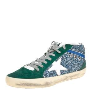 Pre Owned Golden Goose Tricolor Glitter and Suede Mid Star High Top Sneakers Size 39