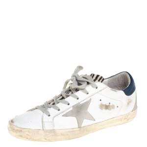Pre Owned Golden Goose White Leather Superstar Lace Up Sneakers Size 39