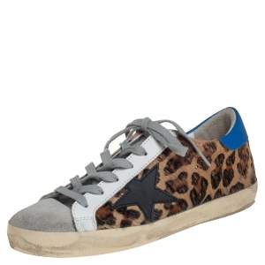 Pre Owned Golden Goose Multicolor Leopard Print Fur And Leather Sneakers Size 37