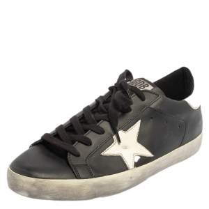 Pre Owned Golden Goose Black/White Leather Superstar Low Top Sneakers Size 39