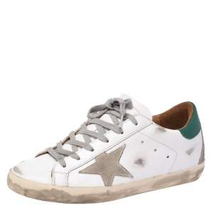 Pre Owned Golden Goose White/Green Leather Superstar Sneakers Size 37