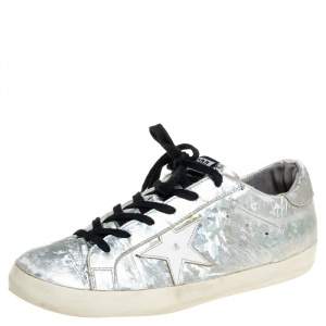Pre Owned Golden Goose Grey Leather Superstar Lace Up Sneakers Size 40