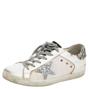 Golden Goose White Leather And Canvas Superstar Sneakers Size 40