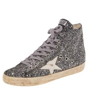 Golden Goose Silver Glitter Fabric And Leather High Top Francy Sneakers Size 38