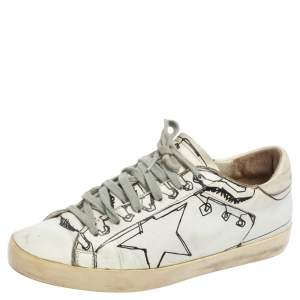 Golden Goose White Graphics Print Superstar Low Top Sneakers Size 38