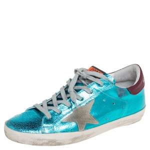 Golden Goose Metallic Blue Leather Superstar Low Top Sneakers Size 38
