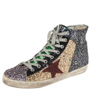 Golden Goose Multicolor Coarse Glitter And Suede High Top Sneakers Size 39