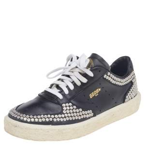 Pre Owned Golden Goose Black Leather Studded Low Top Sneakers Size 38