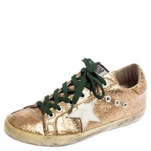 Golden Goose Gold Glitter And PVC Superstar Sneakers Size 38