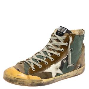 Golden Goose Green Camo Canvas and Suede Mid Star Sneakers Size 42
