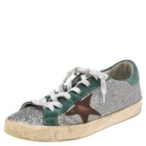 Golden Goose Multicolor Suede And Glitter Super Star Low Top Sneakers Size 39