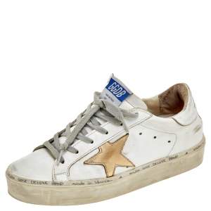 Golden Goose White/Gold Leather Hi Star Low Top Sneakers Size 37