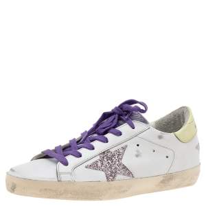 Golden Goose White Leather Superstar Glitter Embellished Low Top Sneakers Size 38