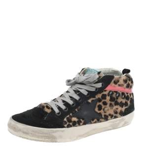 Golden Goose Black/Beige Calf Hair And Suede Mid Star Sneakers Size 36