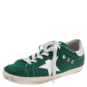 Golden Goose Green/White Velvet And Leather Super Star Low Top Sneakers Size 36