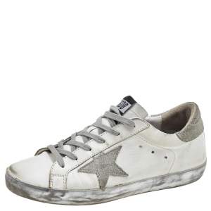 Golden Goose White/Grey Leather and Suede Superstar Sneakers Size 38