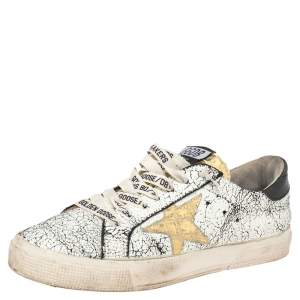 Golden Goose White/Black Crackled Leather Superstar Low-Top Sneakers Size 39