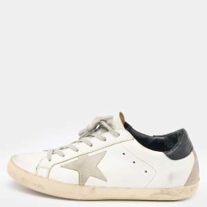 Golden Goose White/Grey Leather And Suede Superstar Low Top Sneakers Size 38
