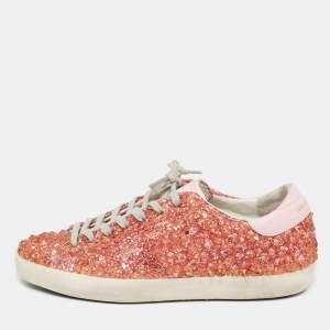 Golden Goose  Orange PCV And Glitter Superstar Lace Up Sneakers Size 41